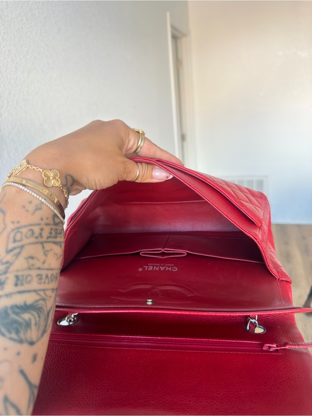Medium CHANEL Double Flap Red with Silver Hardware - Picture 7 of 11